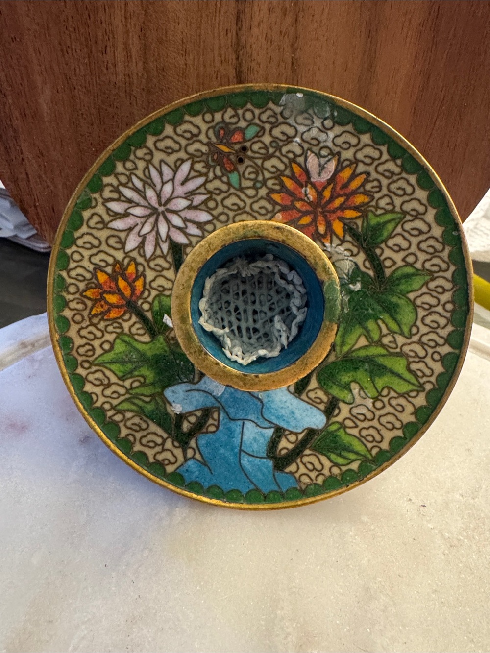 Cloisonné Brass and Enamel candle holder
